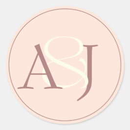 Monogram Minimalist Peachy Pink & Mauve Wedding Runder Aufkleber