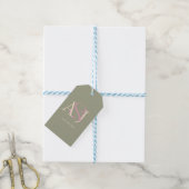 Monogram Minimalist Sage Green & Rose Pink Wedding Geschenkanhänger (Mit Garn)