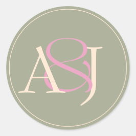 Monogram Minimalist Sage Green & Rose Pink Wedding Runder Aufkleber