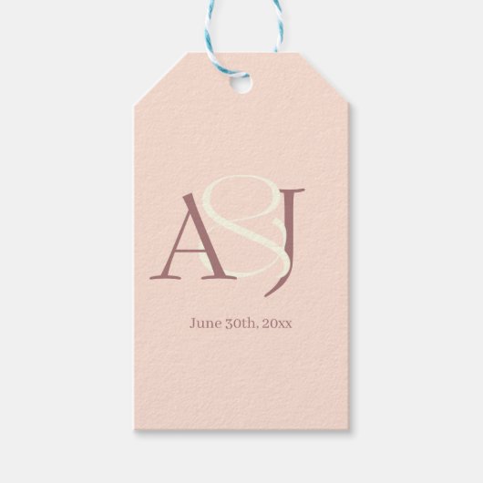 Monogram Minimalist Warm Pink & Mauve Wedding Geschenkanhänger (Vorderseite)