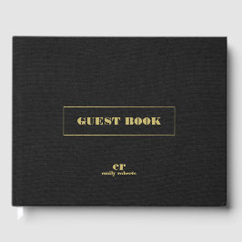 Monogram Minimalistic Black Linen Gold Typografie Gästebuch