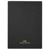 Monogram Minimalistic Black Linen Gold Typografie Klemmbrett (Rückseite)