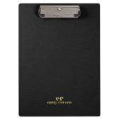 Monogram Minimalistic Black Linen Gold Typografie Klemmbrett (Vorderseite)