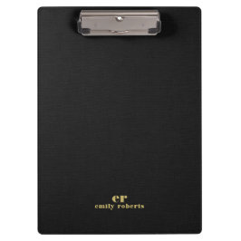 Monogram Minimalistic Black Linen Gold Typografie Klemmbrett