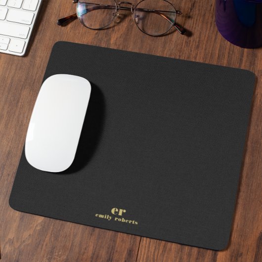 Monogram Minimalistic Black Linen Gold Typografie Mousepad