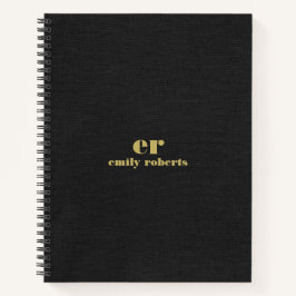 Monogram Minimalistic Black Linen Gold Typografie Notizblock