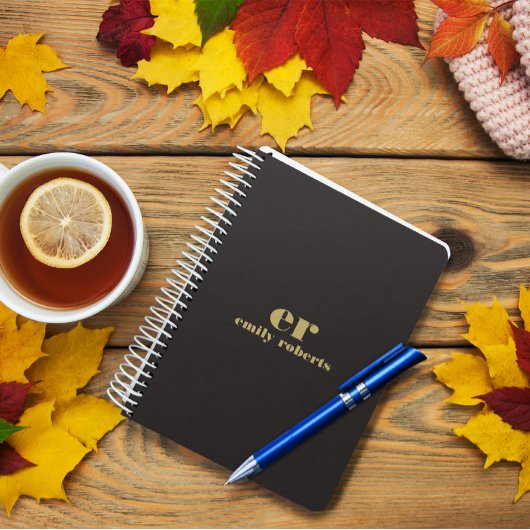 Monogram Minimalistic Black Linen Gold Typografie Planer