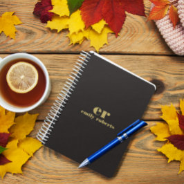 Monogram Minimalistic Black Linen Gold Typografie Planer