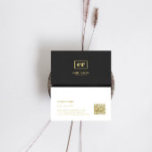 Monogram Minimalistic Black Linen Gold Typografie Visitenkarte