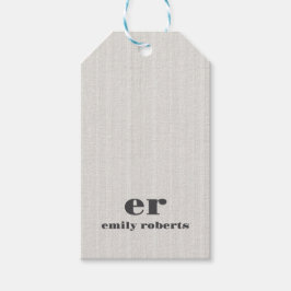 Monogram Minimalistic White Burlap Gray Typography Geschenkanhänger