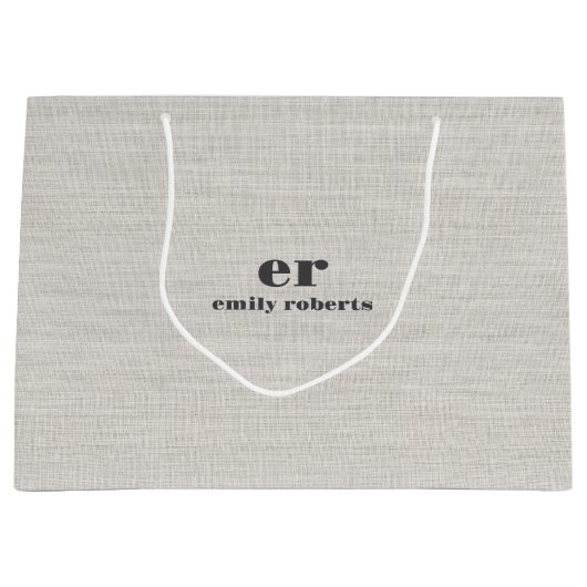 Monogram Minimalistic White Burlap Gray Typography Große Geschenktüte (Vorderseite)