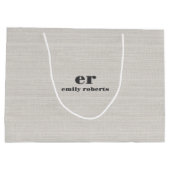 Monogram Minimalistic White Burlap Gray Typography Große Geschenktüte (Rückseite)