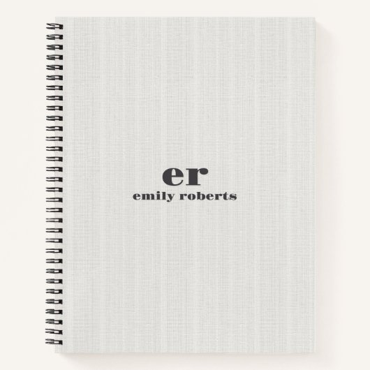 Monogram Minimalistic White Burlap Gray Typography Notizblock (Vorderseite)