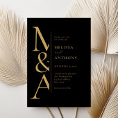 Monogram Minimalistisch Black and Gold Moderne Hoc Einladung