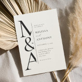 Monogram Minimalistisch Black und Ecru Modern Wedd Einladung
