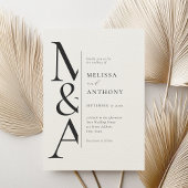 Monogram Minimalistisch Black und Ecru Modern Wedd Einladung
