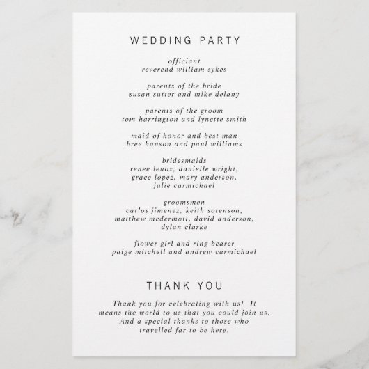 Monogram Minimalistisch Budget Wedding Program Flyer (Hinten)