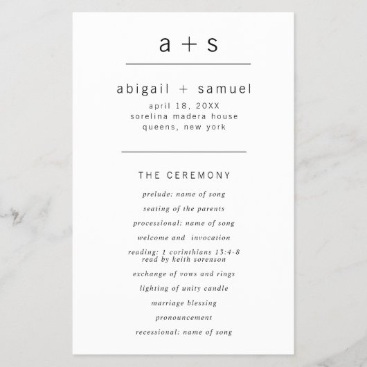 Monogram Minimalistisch Budget Wedding Program Flyer (Vorne)