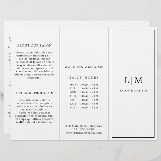 Monogram Minimalistisch Business Trifold Broschüre (Vorne/Hinten)