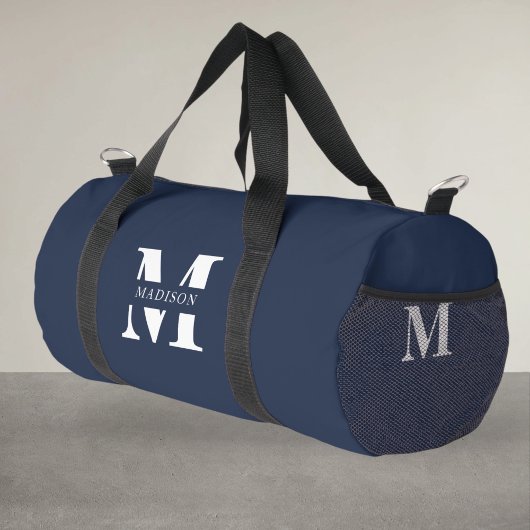 Monogram Minimalistisch Elegant Navy Blue Duffle Bag