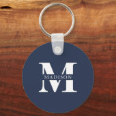 Monogram Minimalistisch Elegant Navy Blue Schlüsselanhänger (Vorderseite)