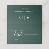 Monogram Minimalistisch Emerald Green Wedding Platzkarte (Außenseite Aufgefaltet)