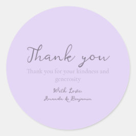 Monogram Minimalistisch Lavender Wedding Danke Runder Aufkleber