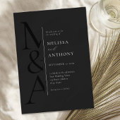 Monogram Minimalistisch Matte Black Modern Wedding Einladung