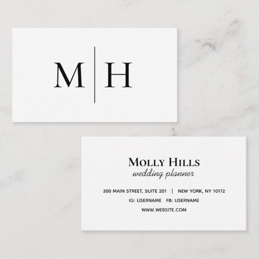 Monogram, Minimalistisch Modern Line Initial Monog Visitenkarte (Vorne/Hinten)