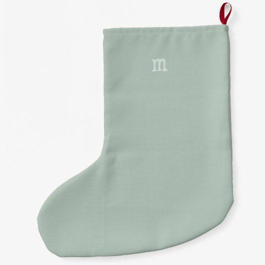 Monogram Minimalistisch Modern Pastell Green Name Großer Weihnachtsstrumpf (Rückseite)