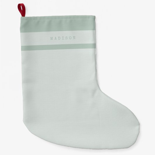Monogram Minimalistisch Modern Pastell Green Name Großer Weihnachtsstrumpf (Vorderseite)