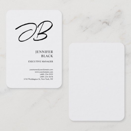 Monogram Minimalistisch Modern Schlicht White Visitenkarte (Vorne/Hinten)