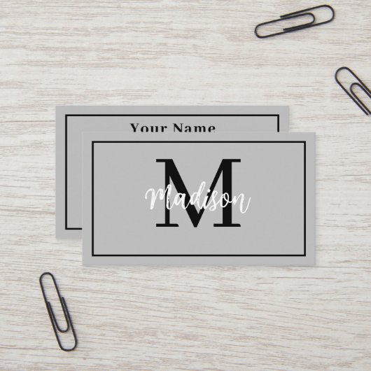 Monogram Minimalistisch Modernes Grau und Schwarz Visitenkarte (Vorderseite/Rückseite Beispiel)