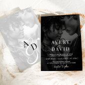 Monogram Minimalistisch Modernes Hochzeitschwarzes Einladung