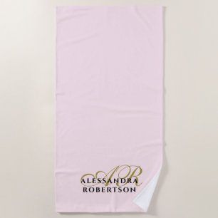 Monogram Minimalistisch Pastel Pink Gold Black Ele Strandtuch