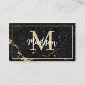 Monogram Minimalistisch Rustic Black Gold Marmor Visitenkarte (Vorderseite)