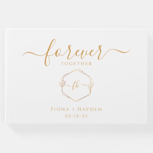 Monogram Minimalistisch Simple Gold and White Wedd Gästebuch (Vorderseite)