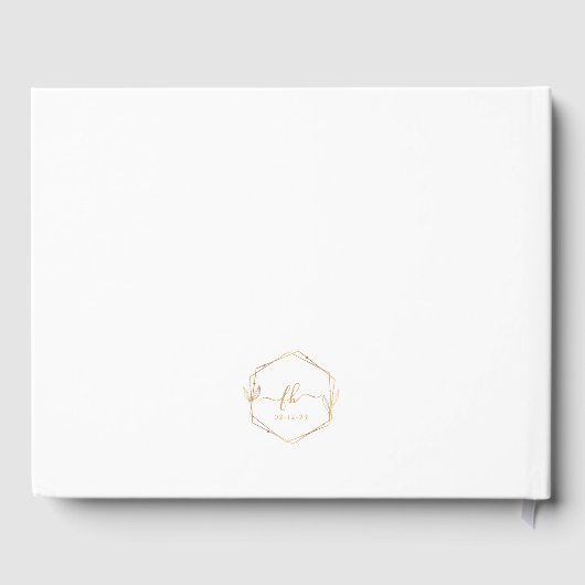 Monogram Minimalistisch Simple Gold and White Wedd Gästebuch (Rückseite)