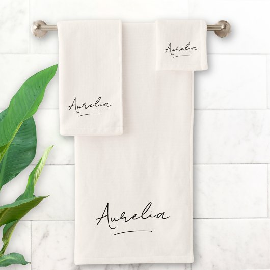 Monogram Minimalistisch Stilvolles neutrales Elega Badhandtuch Set