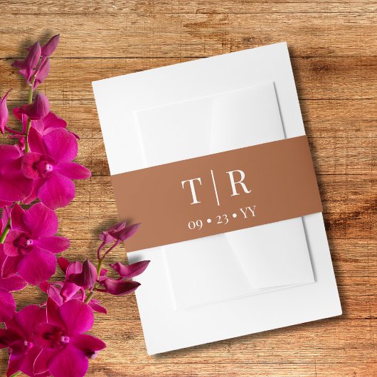 Monogram Minimalistisch Terracotta Wedding Einladungsbanderole