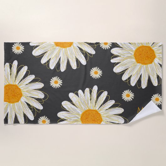 Monogram Minimalistisch Watercolol Chamomiles Strandtuch (Vorderseite)