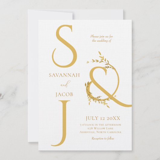 Monogram Minimalistisch White and Gold Moderne Hoc Einladung (Vorderseite)