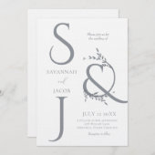 Monogram Minimalistisch White & Silver Moderne Hoc Einladung (Vorne/Hinten)