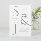 Monogram Minimalistisch White & Silver Moderne Hoc Einladung (Stehend Vorderseite)