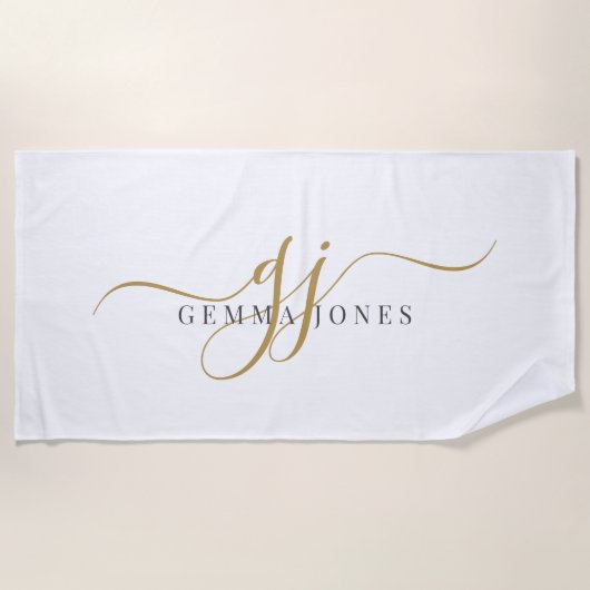 Monogram Minimalistisch White Strandtuch (Vorderseite)