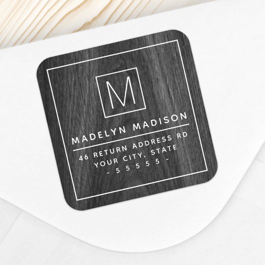 Monogram-Minimalistische dunkle Holzkörnigkeit-Rüc Quadratischer Aufkleber