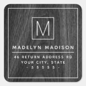 Monogram-Minimalistische dunkle Holzkörnigkeit-Rüc Quadratischer Aufkleber (Vorderseite)