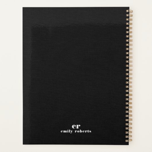 Monogram Minimalistischer Schwarzer Liner Planer (Rückseite)