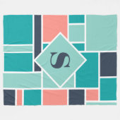 Monogram Mint and Coral Geometric Art Fleecedecke (Vorderseite (Horizontal))