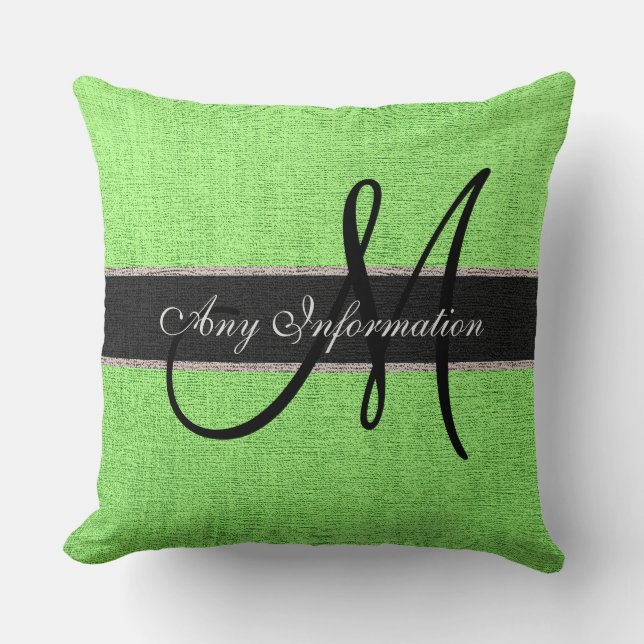 Monogram Mint Burlap Rustic Jute Kissen (Vorderseite)